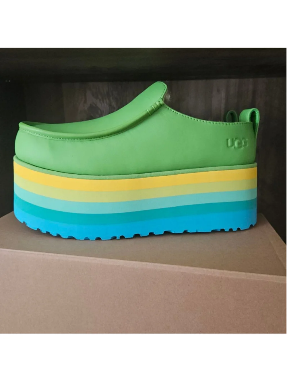 UGG Urseen All Gender Neon Retro Platform Slides Wool Lined Blue Womens 10 Pride